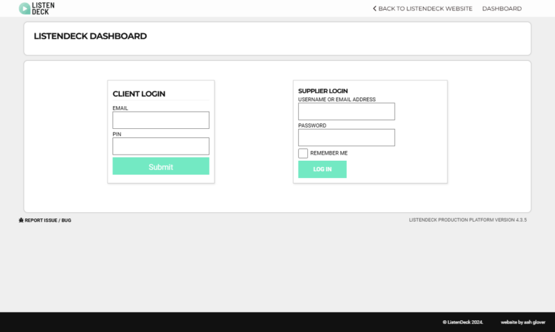 The ListenDesk Dashboard | Login screen