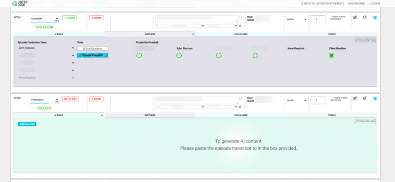 The ListenDesk Dashboard | Production Team management